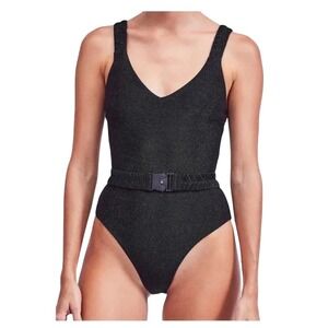 Devon Windsor Oaklee Full-Piece Swimsuit Midnight Green Metallic Belted‎ Small